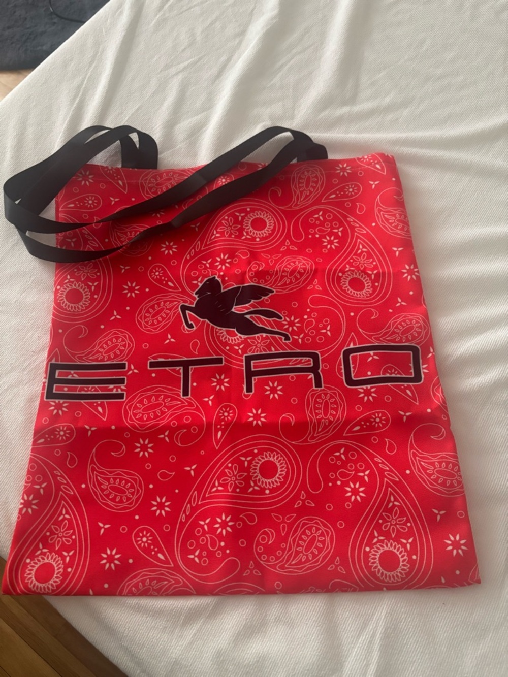 Etro Red Paisley Logo Canvas  Tote with Black Straps